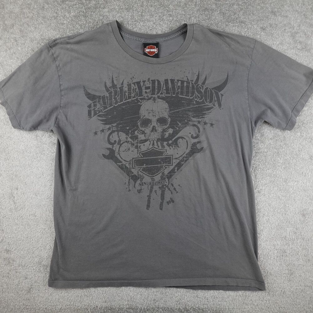 Harley Davidson Shirt Men XL Gray Dallas Texas Skull Graphic Tee Crew Neck 2010